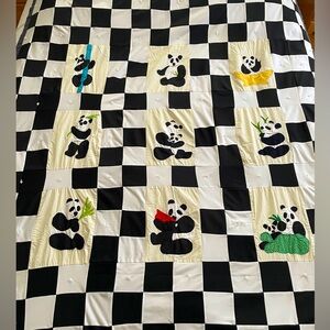 Cute homemade panda squares quilt 61.5” by 77 1/4” (twin bedding)